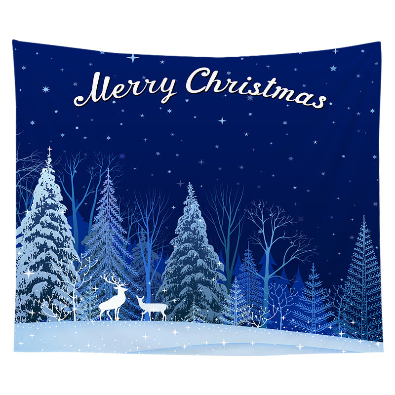 Holiday Wall Tapestry Moonlit Santa Sleigh Forest Scene