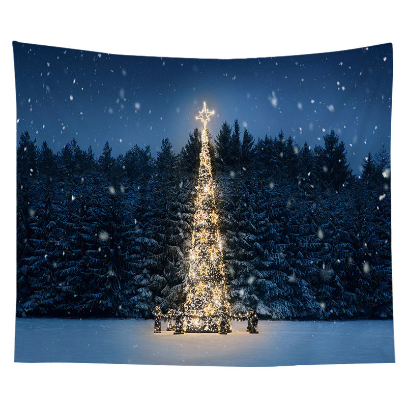 Holiday Wall Tapestry Moonlit Santa Sleigh Forest Scene