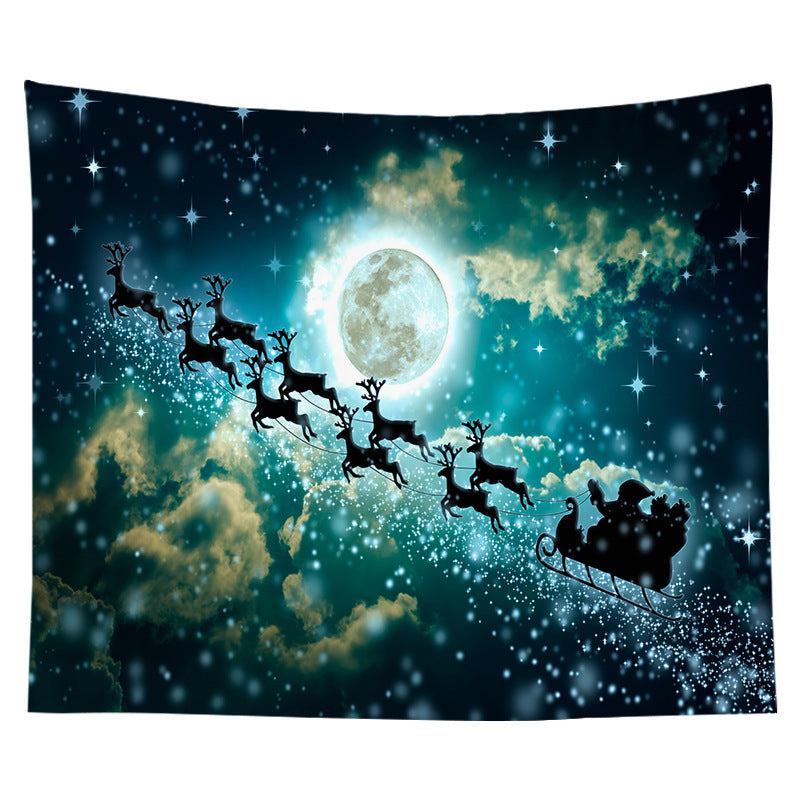 Holiday Wall Tapestry Moonlit Santa Sleigh Forest Scene