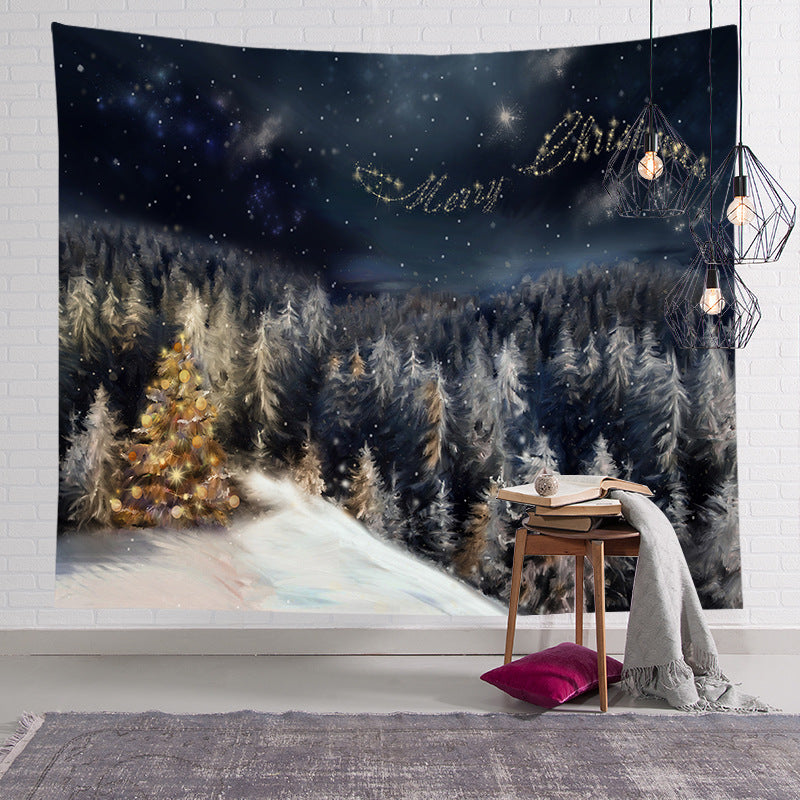 Holiday Wall Tapestry Moonlit Santa Sleigh Forest Scene