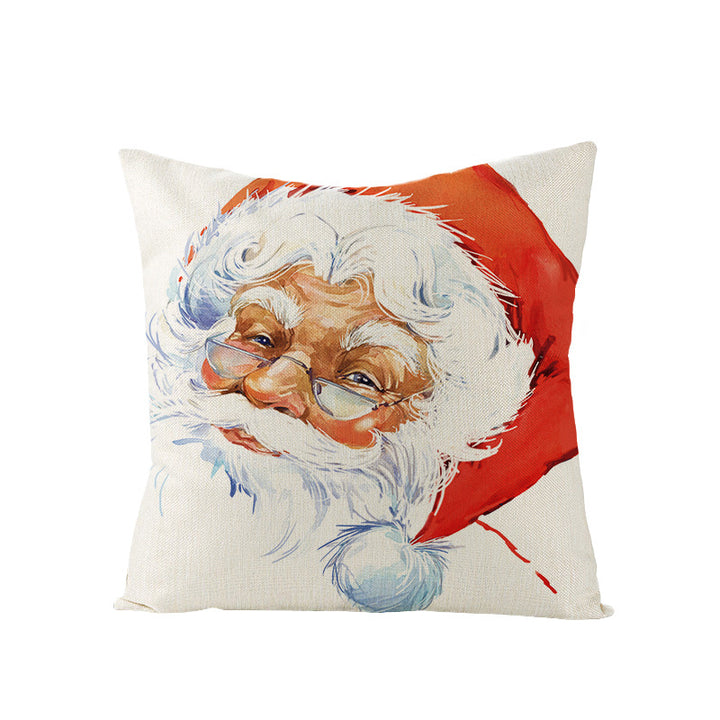 Festive Linen-Texture Holiday Throw Pillow Cover with Antler Motif and Poinsettia Accent