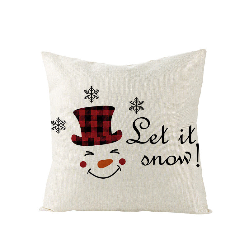 Festive Linen-Texture Holiday Throw Pillow Cover with Antler Motif and Poinsettia Accent