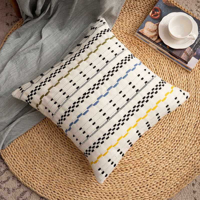 Woven square decorative cushion cover with decorative embroidered stripes made of cotton blend Stornfield