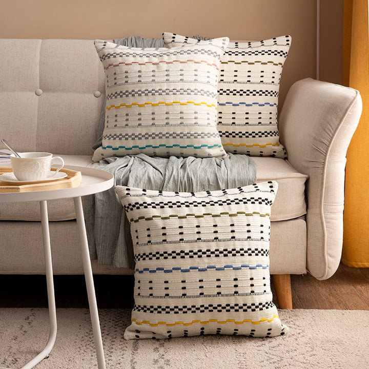 Woven square decorative cushion cover with decorative embroidered stripes made of cotton blend Stornfield