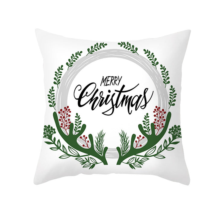 Festive Holiday Linen Throw Pillow Cover with Merry Christmas Script