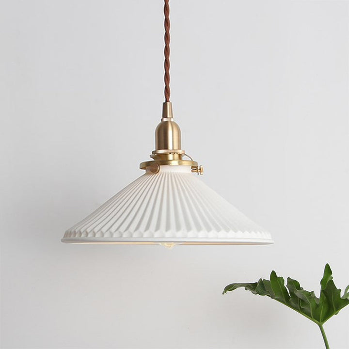 Ribbed Cone Pendant Lamp Ceramic Dining Room Lighting | Stornfield