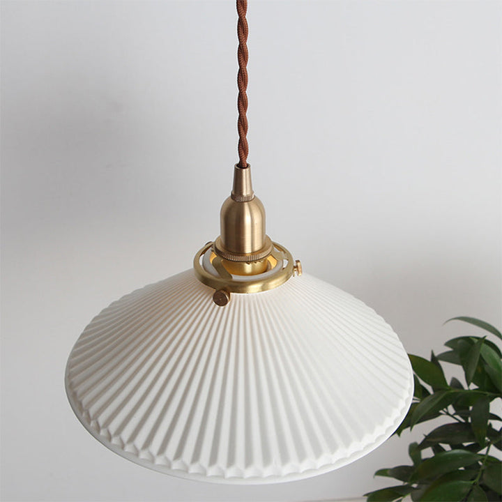 Ribbed Cone Pendant Lamp Ceramic Dining Room Lighting | Stornfield