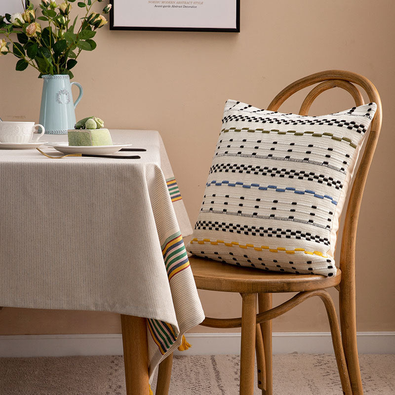 Woven square decorative cushion cover with decorative embroidered stripes made of cotton blend Stornfield