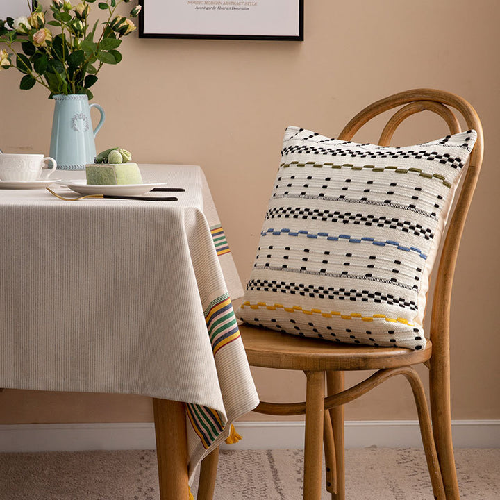 Woven square decorative cushion cover with decorative embroidered stripes made of cotton blend Stornfield