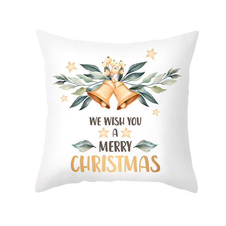 Festive Holiday Linen Throw Pillow Cover with Merry Christmas Script