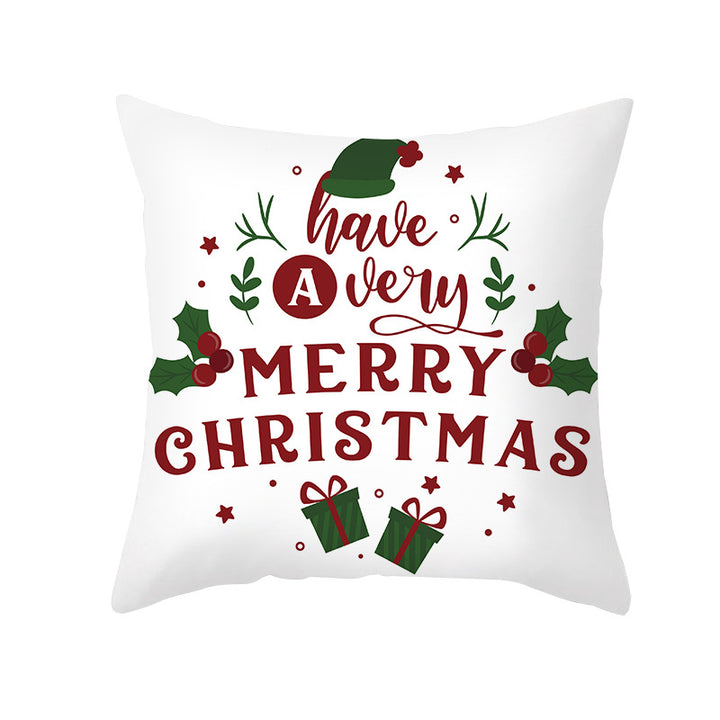 Festive Holiday Linen Throw Pillow Cover with Merry Christmas Script