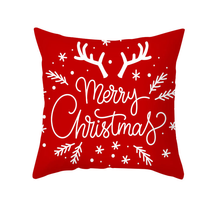 Festive Holiday Linen Throw Pillow Cover with Merry Christmas Script