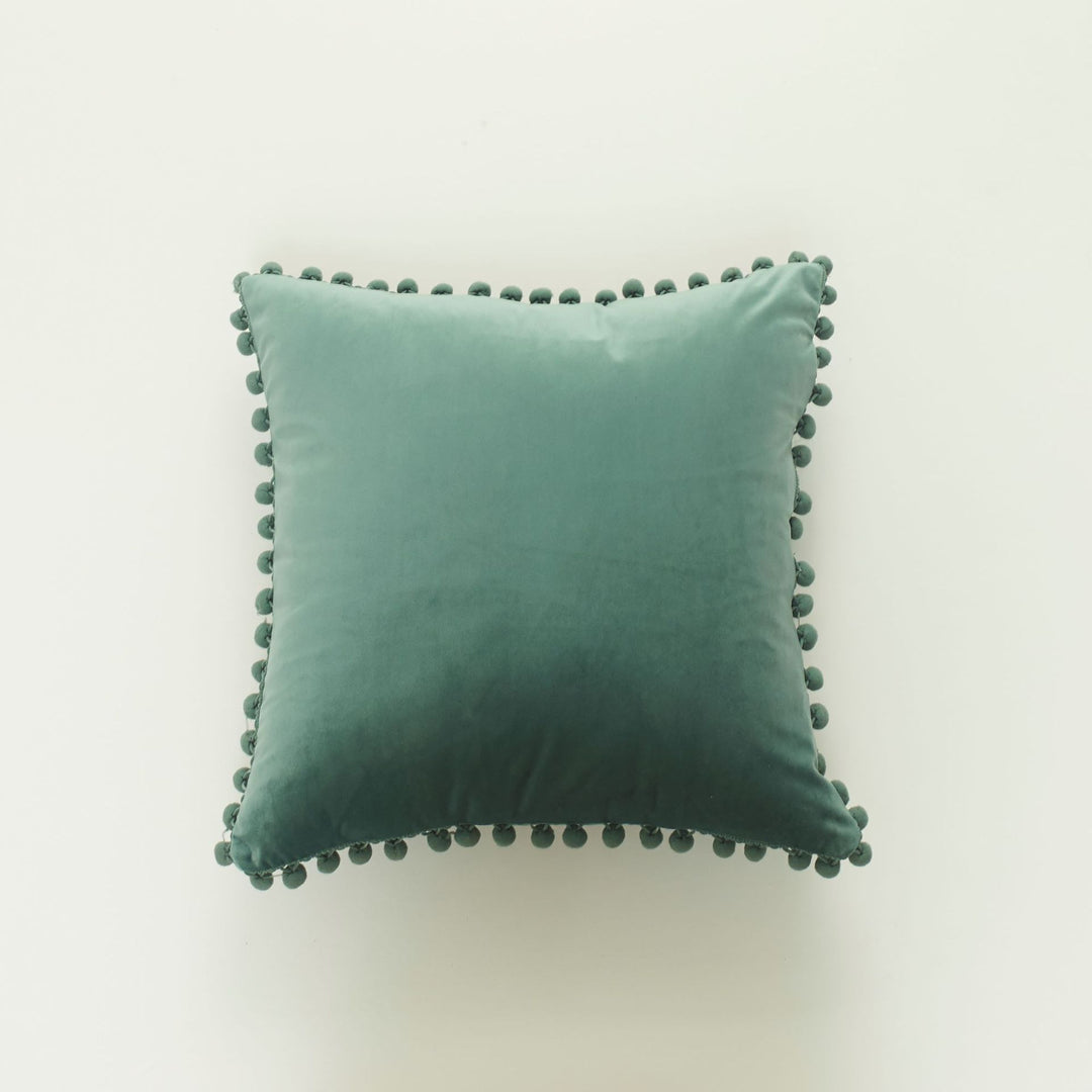 Decorative Velvet Cushion with Pom-Pom Trim