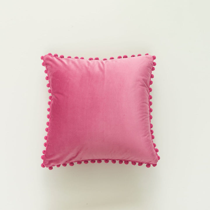 Decorative Velvet Cushion with Pom-Pom Trim
