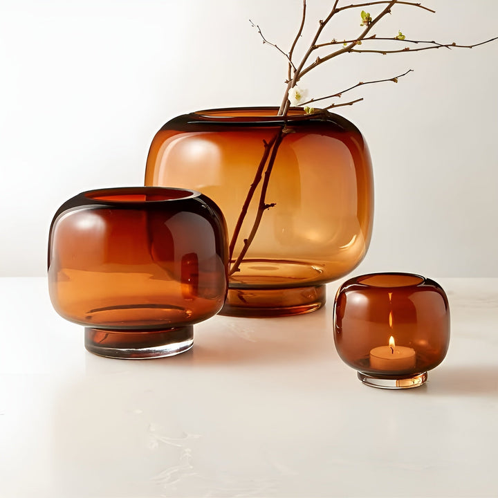 Glass Vase Hand Stornfieldown – Minimalistic and Decorative | Transparent Design for Flowers, Hydroponics and Modern Living Spaces in Amber | Stornfield