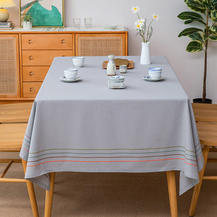 Rectangular tablecloth made of cotton blend with fine striped border and easy-care finish Stornfield