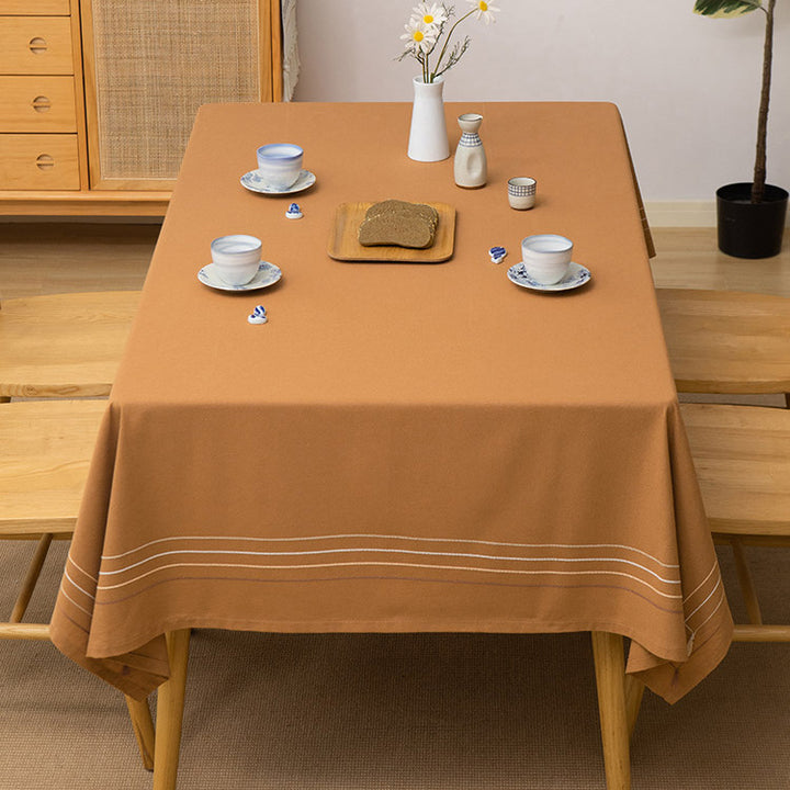 Rectangular tablecloth made of cotton blend with fine striped border and easy-care finish Stornfield