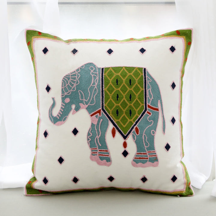 Embroidered cushion cover with elephant design, 45×45 cm