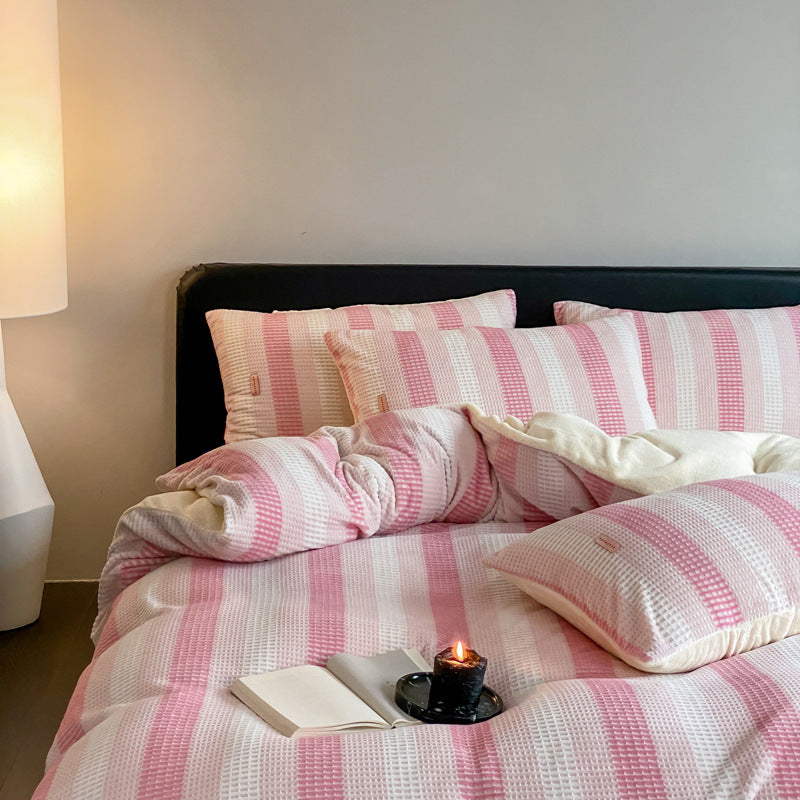 Waffle pattern milk fiber bedding, 4-piece