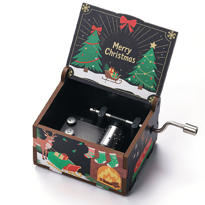 Wooden music box with Christmas motifs, hand-operated