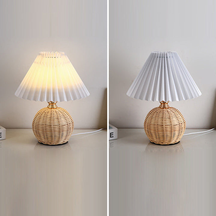 Stornfield | RattaLume Nordic LED Table Lamp | Woven Rattan and Foldable Fabric Lampshade | Ambient Light | Bedroom Decor