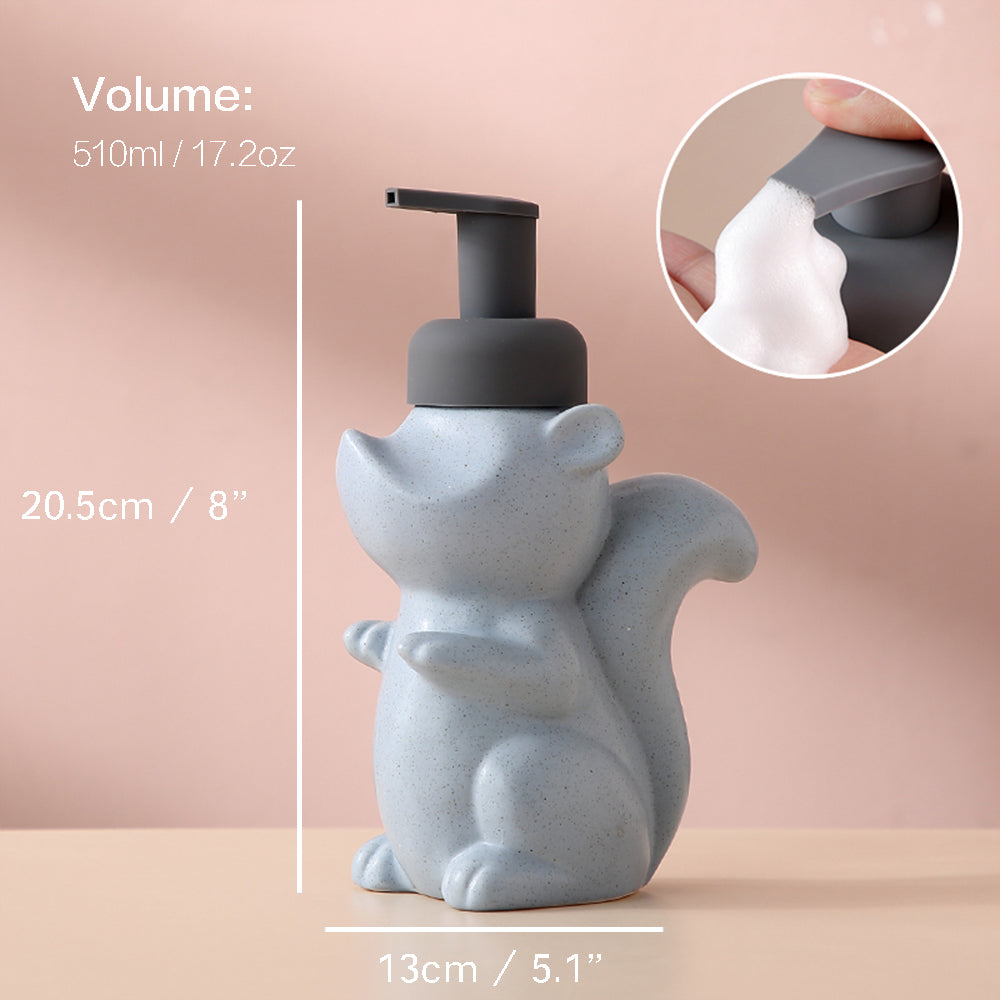 Stornfield | Ceramic Soap Dispenser, Squirrel Foaming Pump Bottle for Bathroom, Animal Design, Reusable Refillable Lotion Pump for Bathroom Kitchen, 510ml/17.2oz