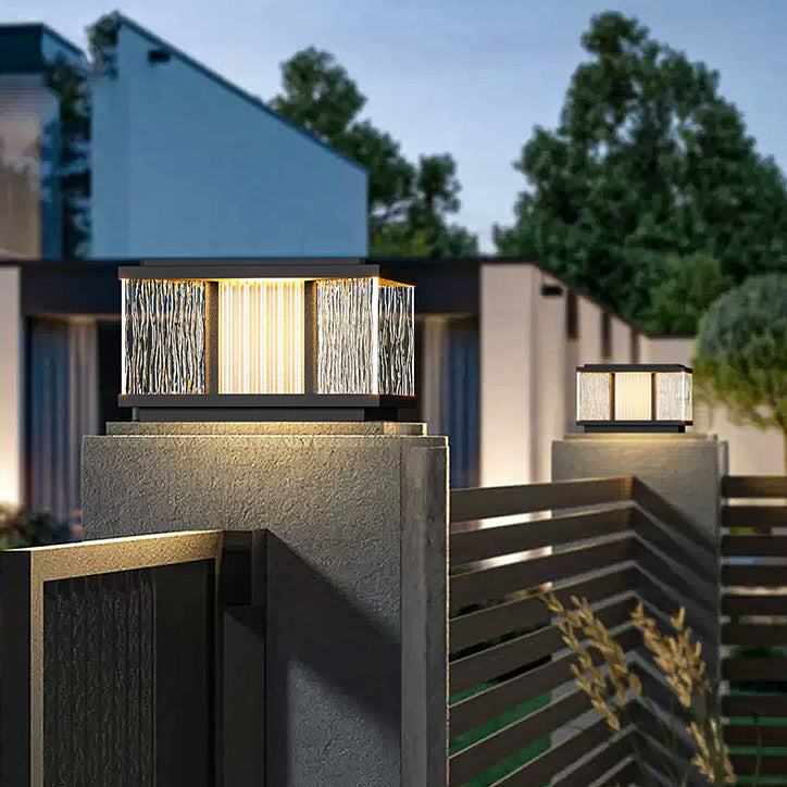 Modern Simplicity Aluminum Square Water-Rippled Glass LED Waterproof Solar Post Lamp Lawn Light For Garden | Stornfield