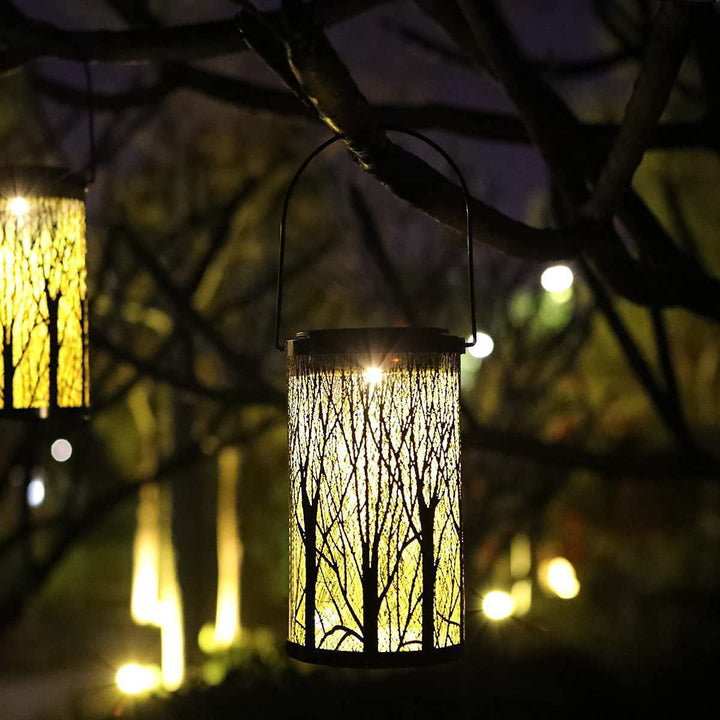 Modern Art Deco Solar Cylinder Skeleton Lantern Iron LED Outdoor Landscape Light For Garden | Stornfield