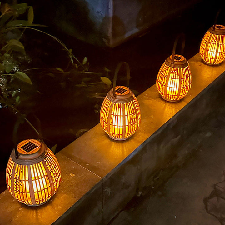 Modern Art Deco Solar Round Lantern Rattan LED Outdoor Landscape Light For Garden | Stornfield