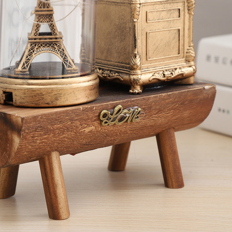 Retro pencil holder with hourglass and light