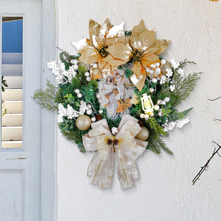 Christmas wreath with golden oil lamp