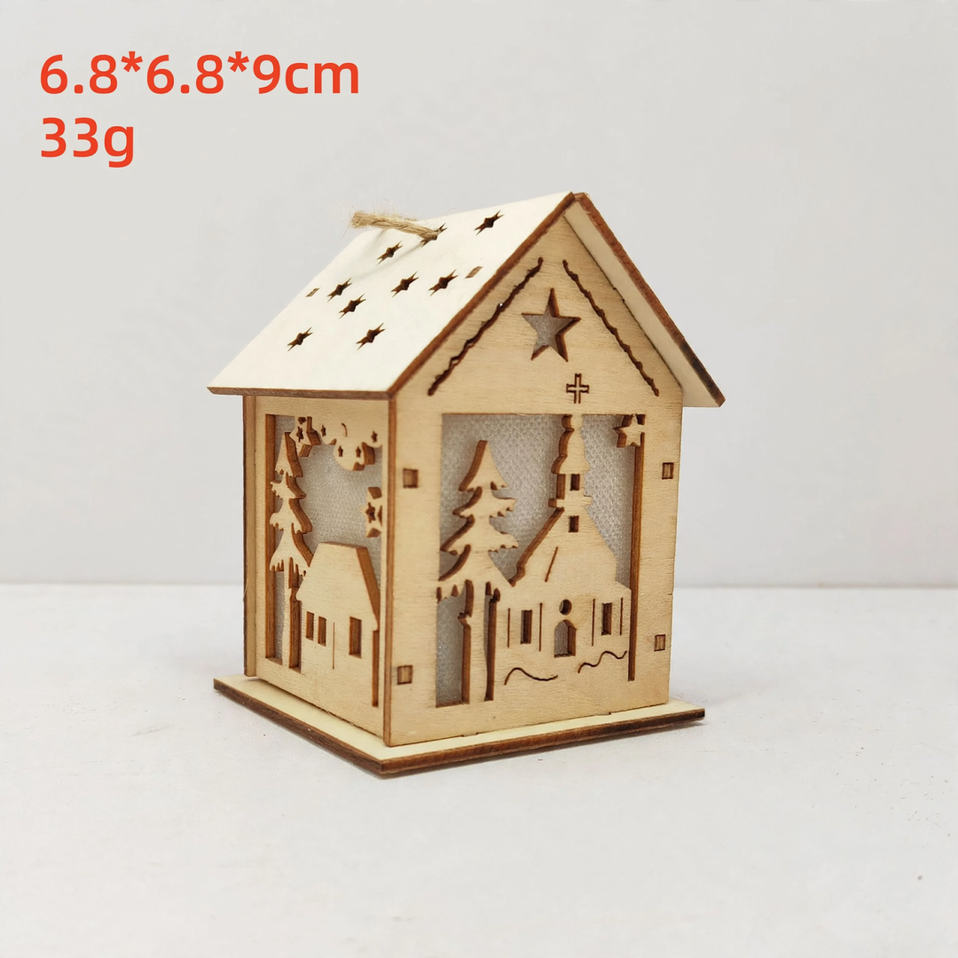 Handcrafted Christmas wooden house as decoration