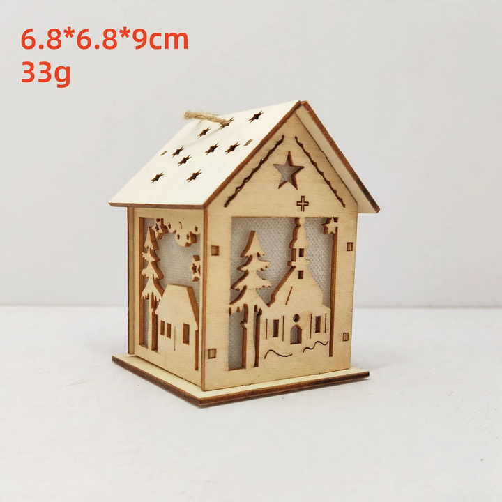 Handcrafted Christmas wooden house as decoration