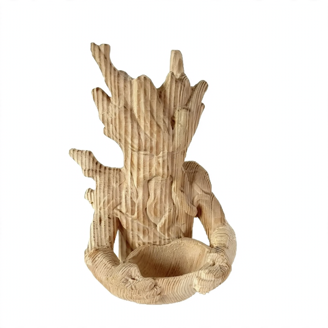 Creative tree face bird feed station made of wood