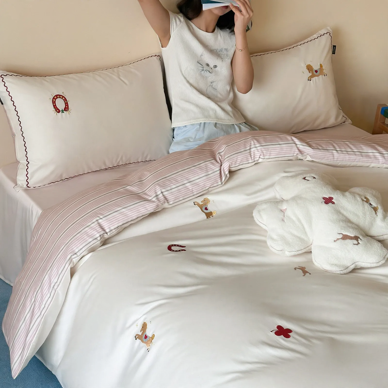 100s Long-staple cotton bedding set with embroidery