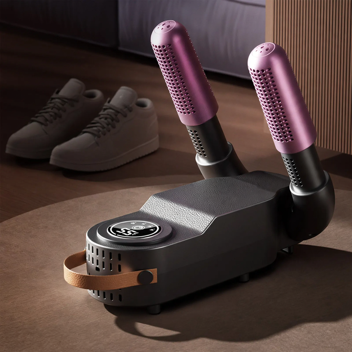 Portable, foldable shoe dryer with timer