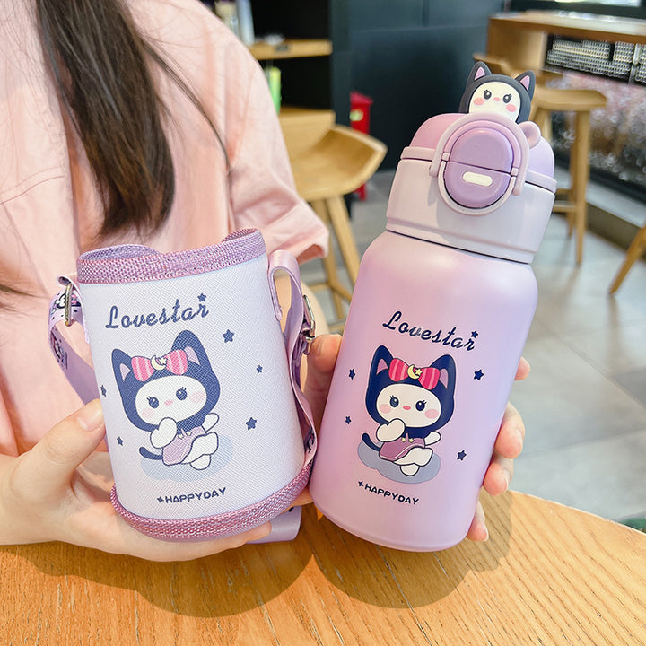 Children's thermos bottle with suction cup and straw