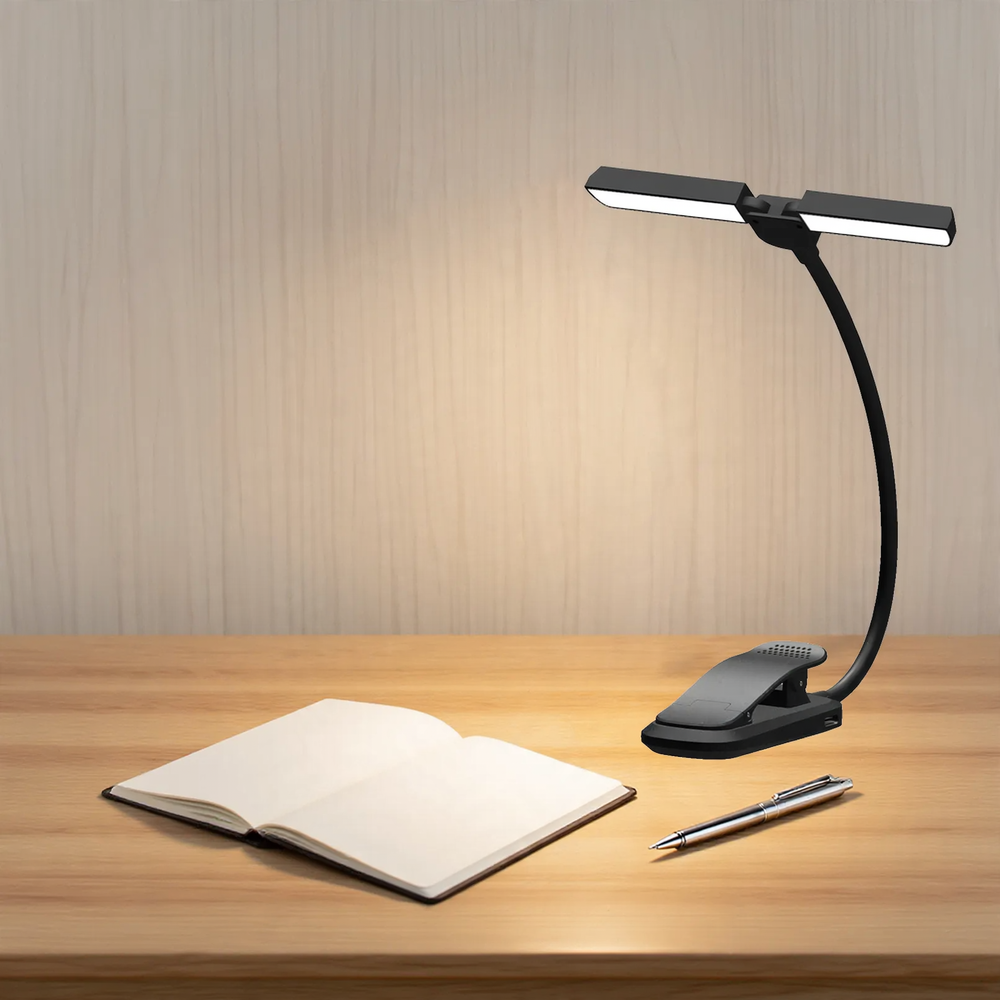 Double-headed reading lamp with clip, dimmable, USB-C
