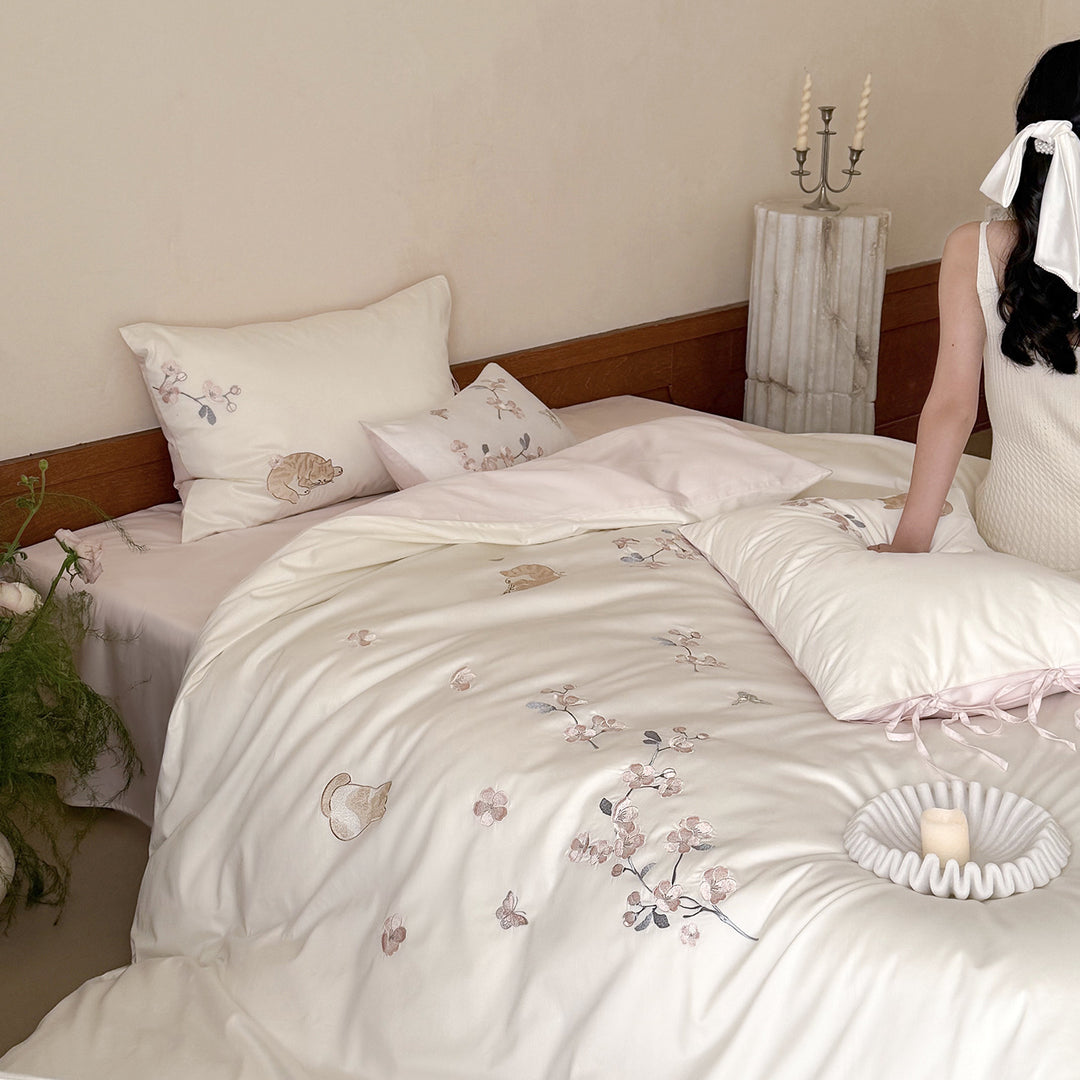 Cotton bedding set, 100s satin, embroidered