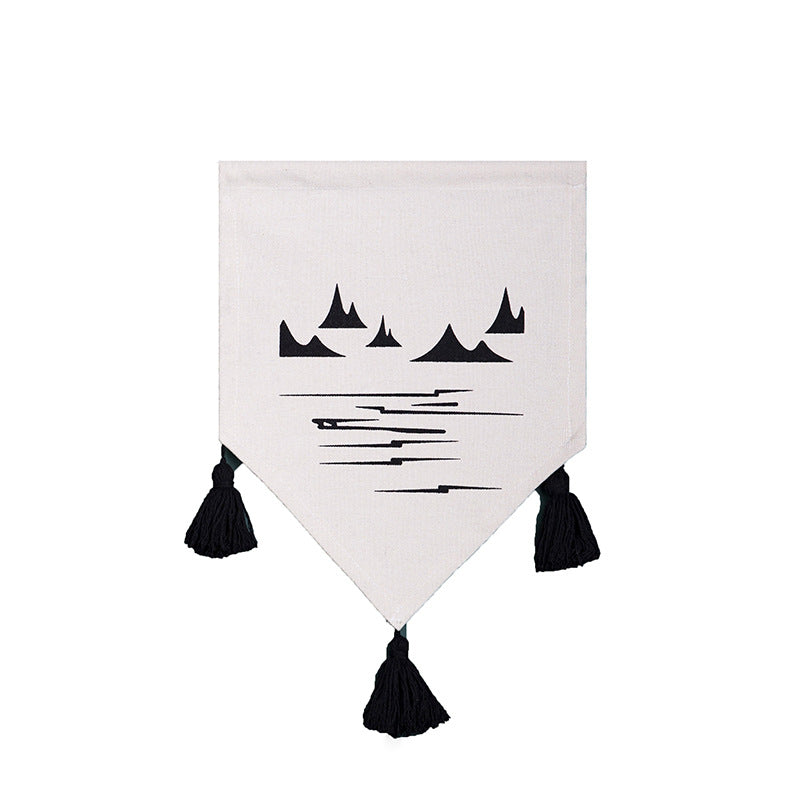 Decorative cotton wall hanging in pennant style with tassels and minimalist prints Stornfield