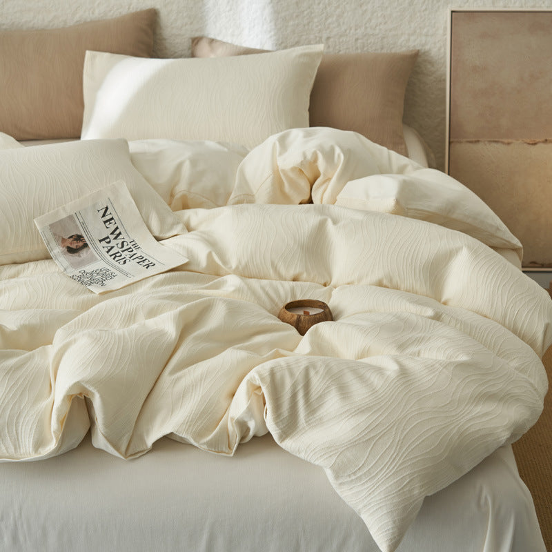 Cotton bedding set, textured pattern, washed