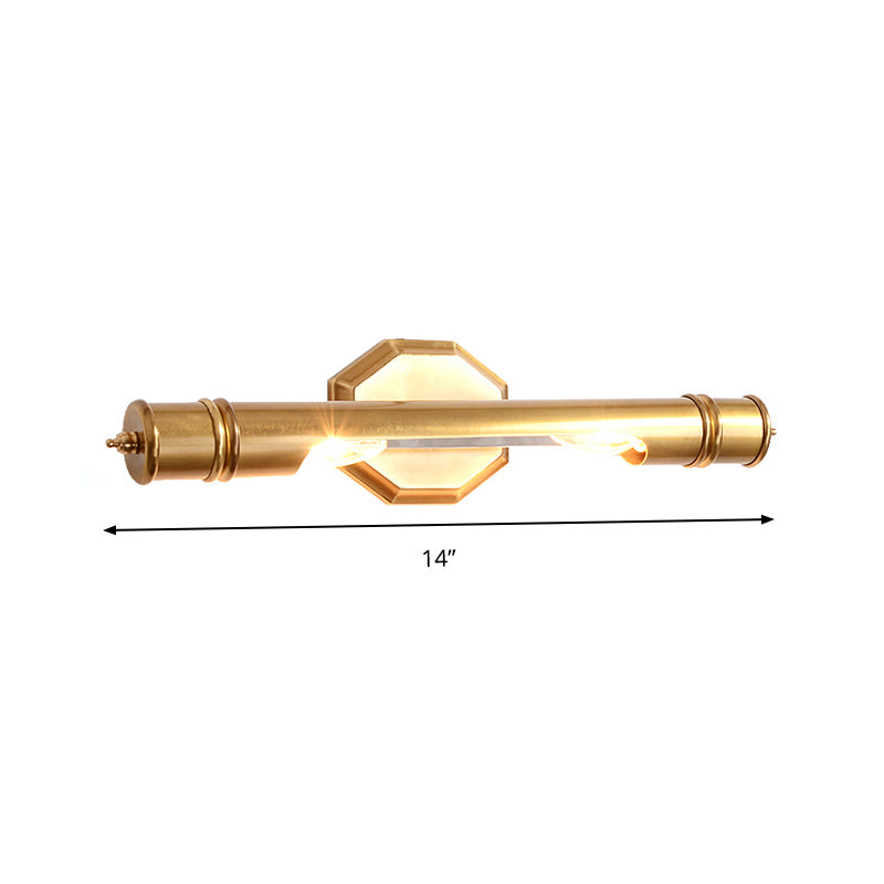 Brass Pole Wall Mounted Vanity Light Retro Metal 14"/18" Width 2 Bulbs Bathroom Sconce Lighting | Stornfield
