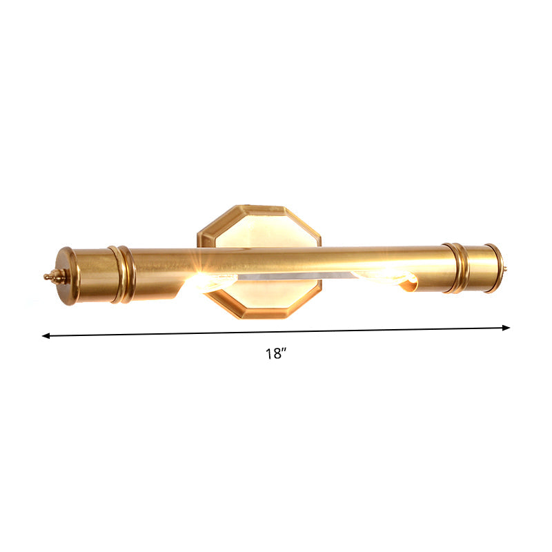 Brass Pole Wall Mounted Vanity Light Retro Metal 14"/18" Width 2 Bulbs Bathroom Sconce Lighting | Stornfield
