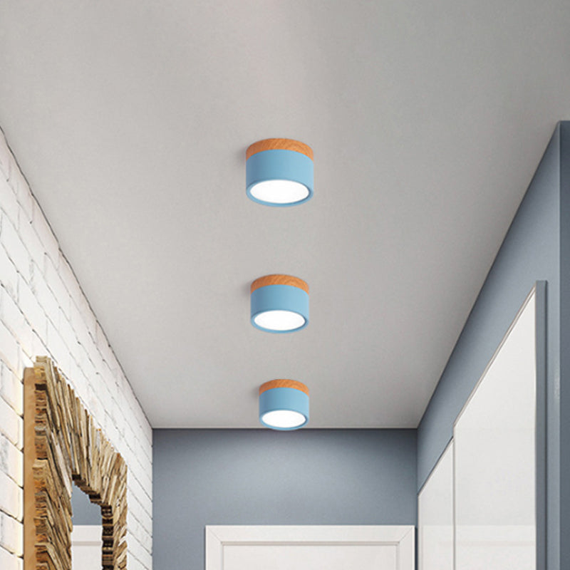 Modern Macaron Ceiling Lamp – Compact Metal/Wood Flush Mount Lighting for Kitchen and Bar in Yellow, Stornfieldue and Stornfieldack | Stornfield