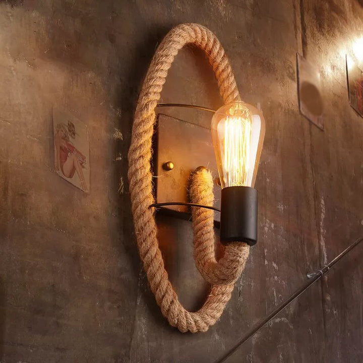 Stornfield | Single rope wrapped wall light farmhouse brown oval/round dining room wall mounted light with open lamp design