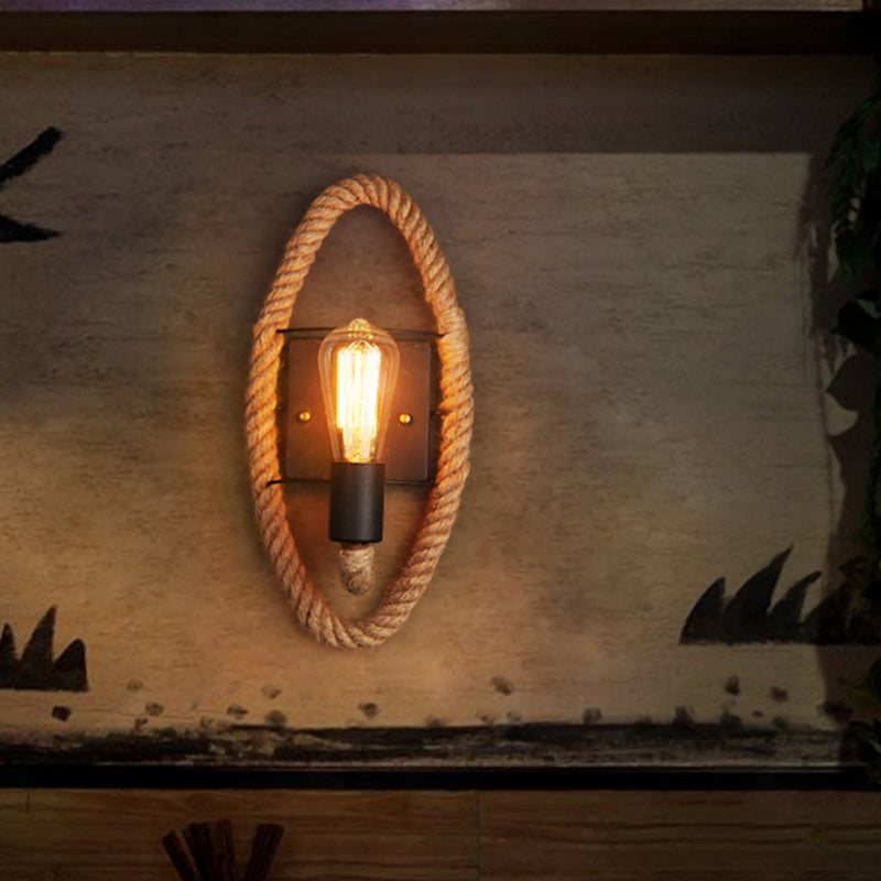 Stornfield | Single rope wrapped wall light farmhouse brown oval/round dining room wall mounted light with open lamp design