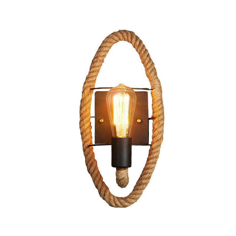 Stornfield | Single rope wrapped wall light farmhouse brown oval/round dining room wall mounted light with open lamp design