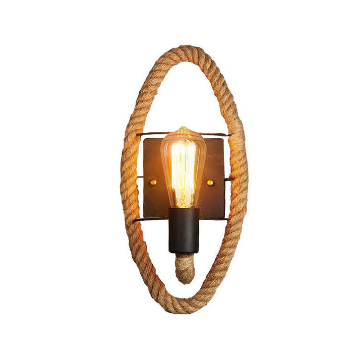 Stornfield | Single rope wrapped wall light farmhouse brown oval/round dining room wall mounted light with open lamp design