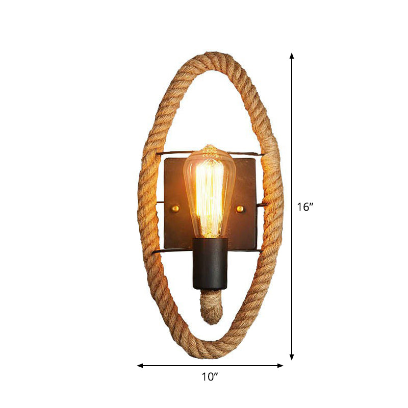 Stornfield | Single rope wrapped wall light farmhouse brown oval/round dining room wall mounted light with open lamp design