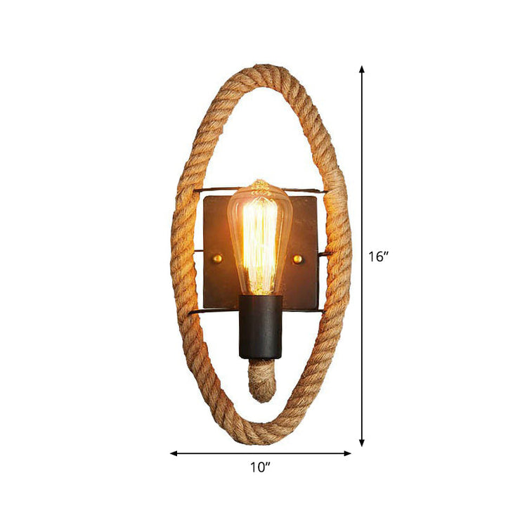 Stornfield | Single rope wrapped wall light farmhouse brown oval/round dining room wall mounted light with open lamp design